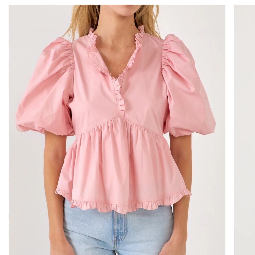 Endless rose pink puff sleeve peplum top